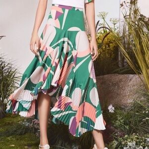 ALEXIS midi skirt Liann multi print cream tan peach cream handkerchief hem Small